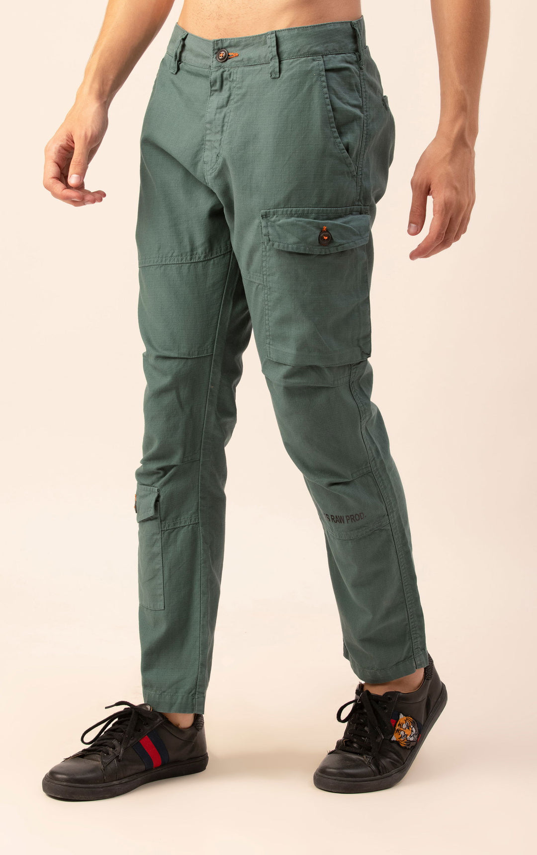 LINEN SLIMFIT CARGO-ocean green - St.Jones