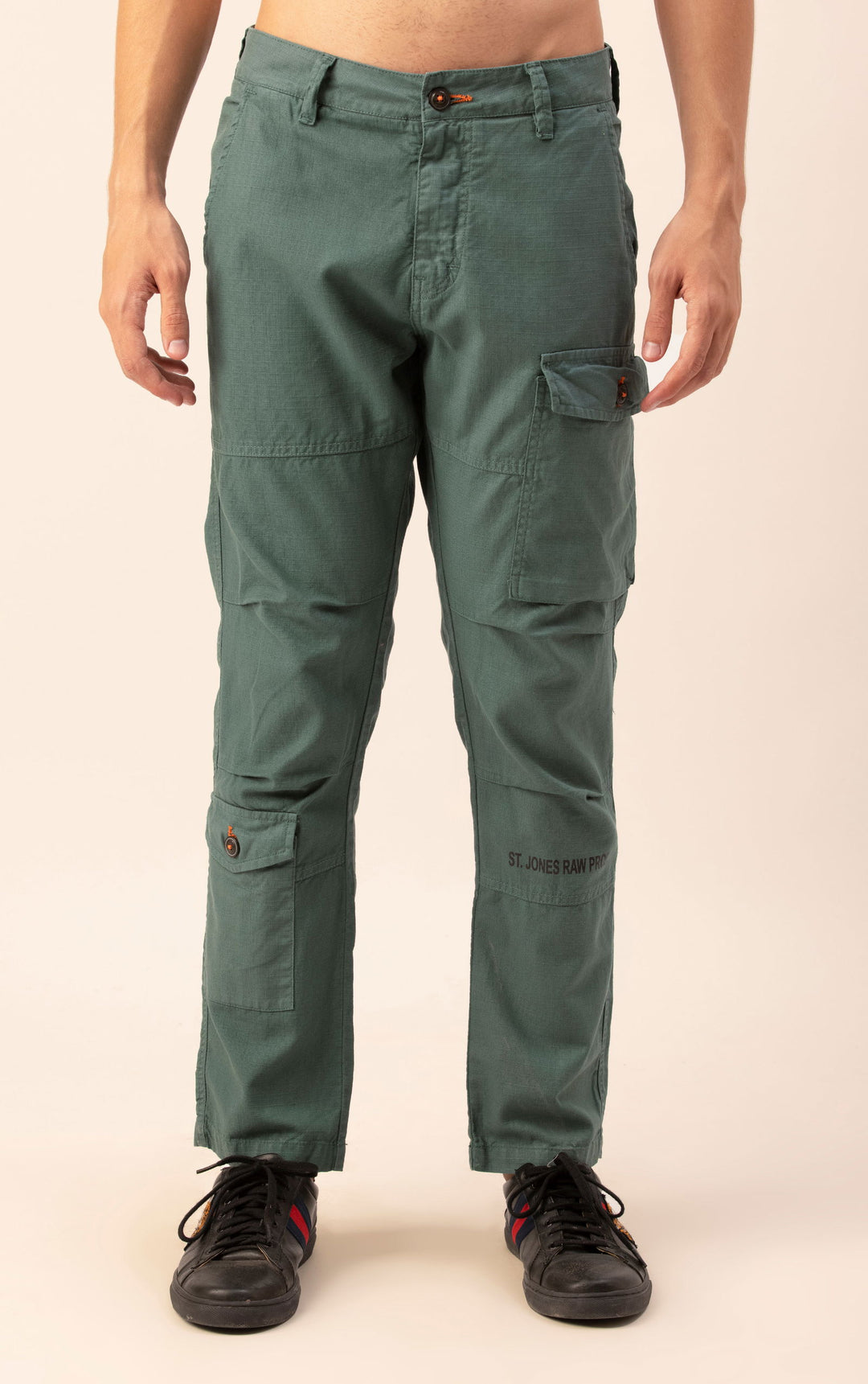 LINEN SLIMFIT CARGO-ocean green - St.Jones