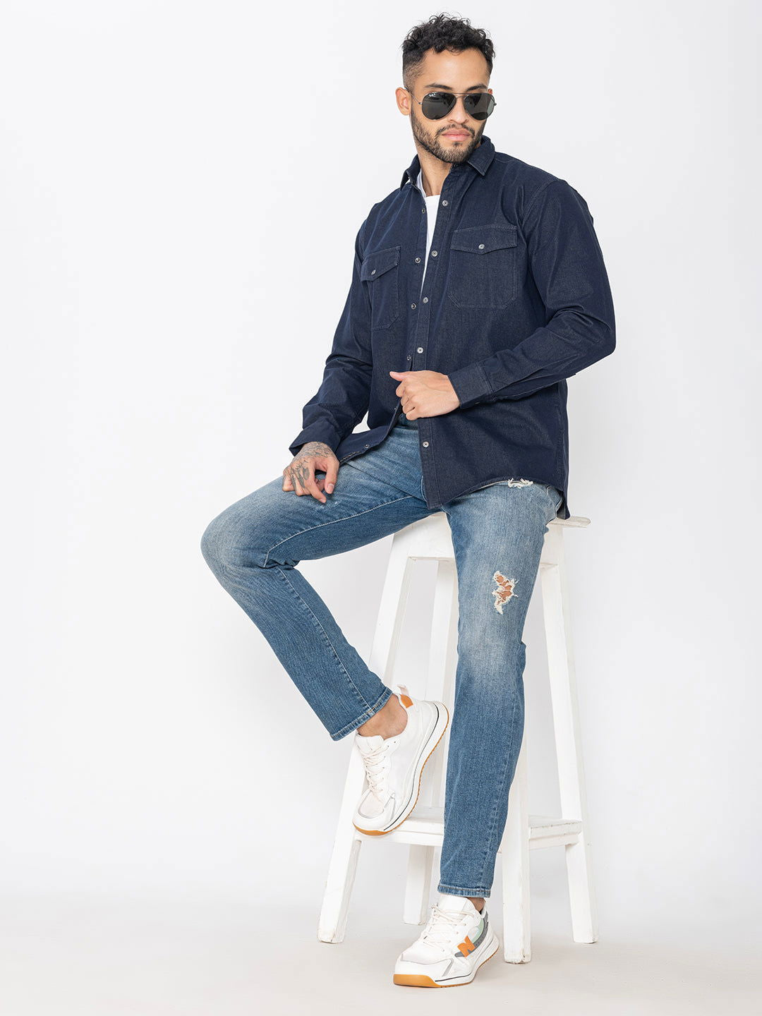 Lycra heavy denim shirt blue - St.Jones