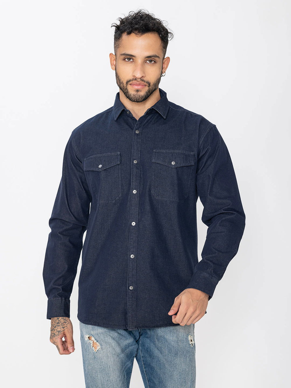 Lycra heavy denim shirt blue - St.Jones