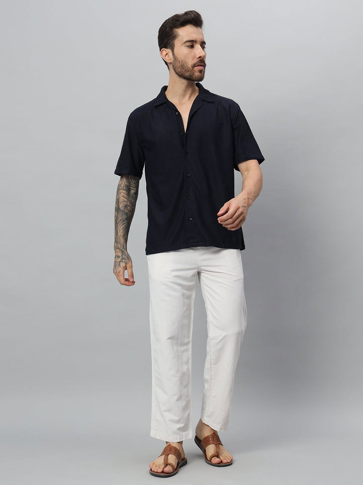 MARINE BLUE TEXTURED HALF SHIRT - St.Jones