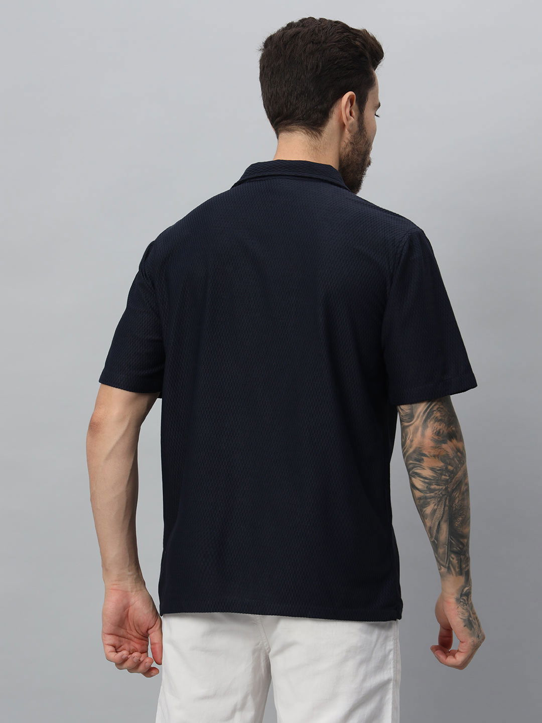 MARINE BLUE TEXTURED HALF SHIRT - St.Jones