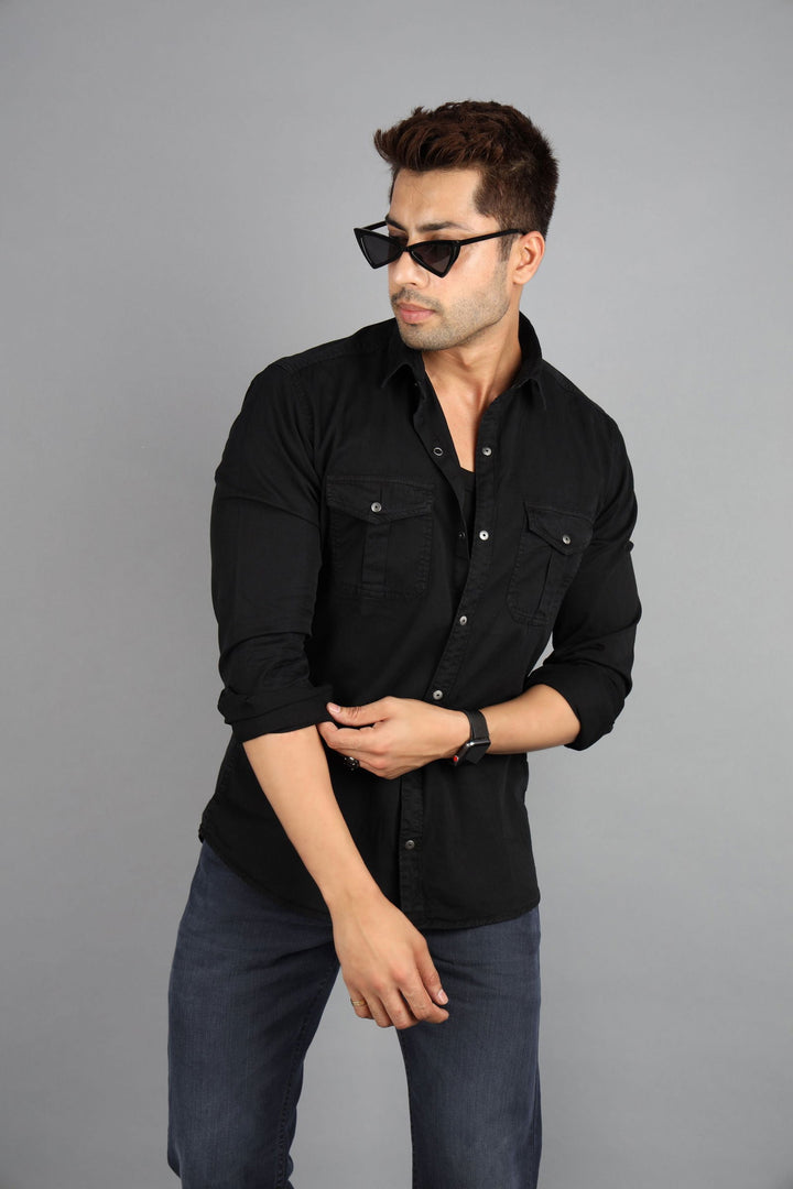 Men Cargo Shirt Black - St.Jones