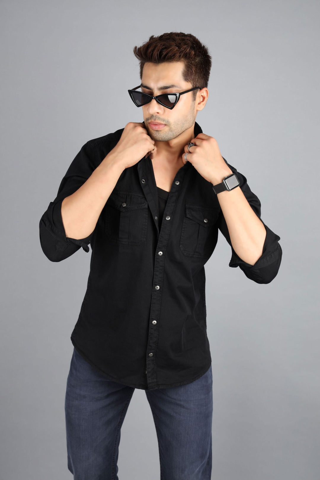 Men Cargo Shirt Black - St.Jones