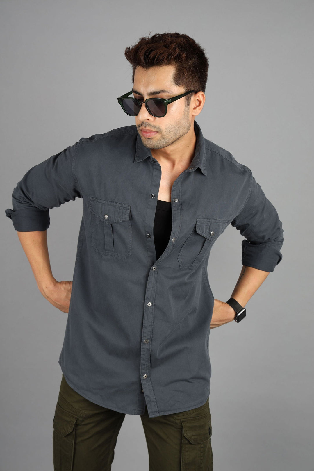 Men Cargo Shirt Dark grey - St.Jones