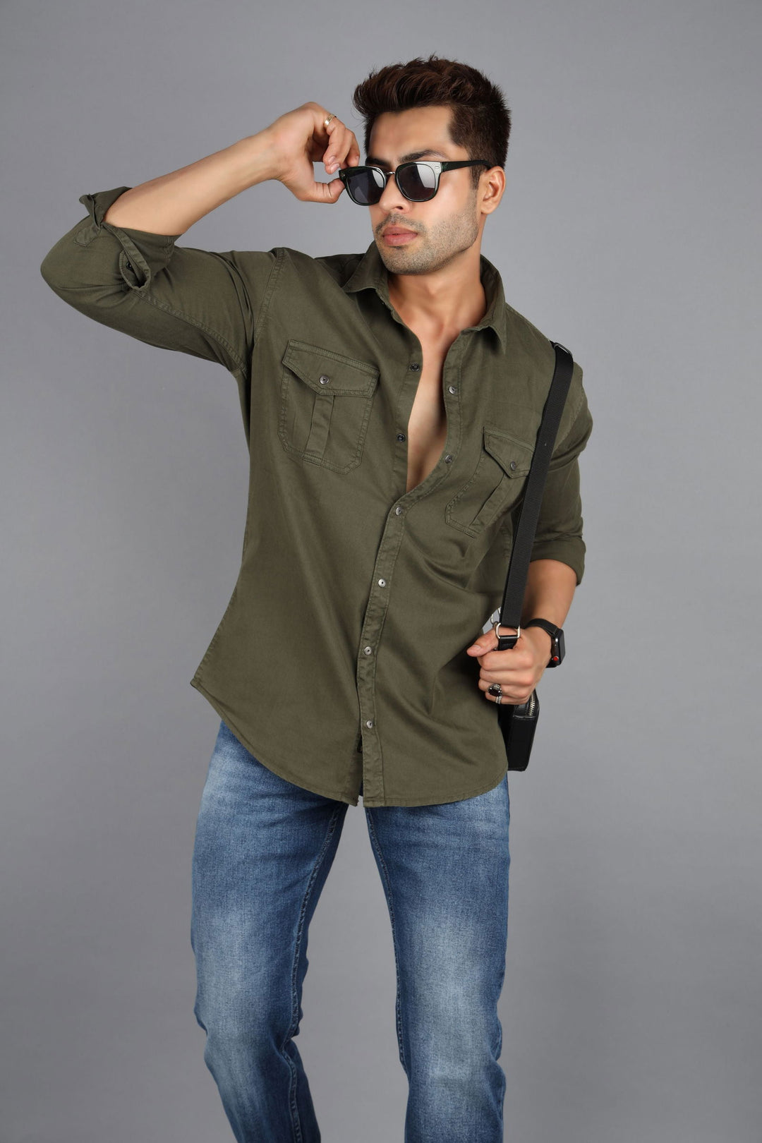 Men Cargo Shirt olive green - St.Jones