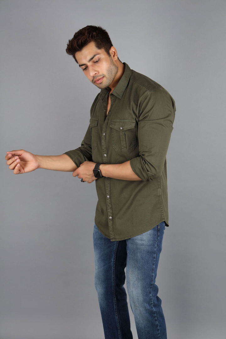 Men Cargo Shirt olive green - St.Jones