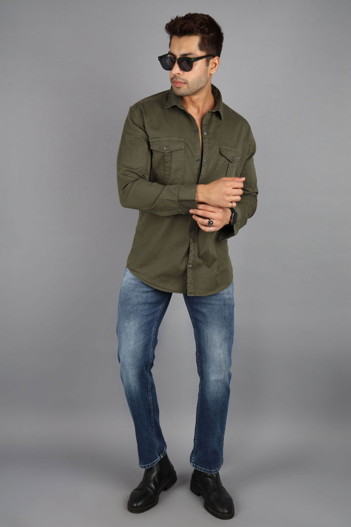 Men Cargo Shirt olive green - St.Jones