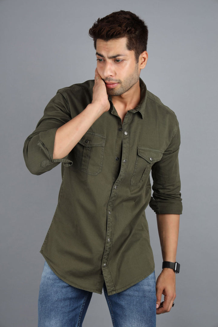 Men Cargo Shirt olive green - St.Jones