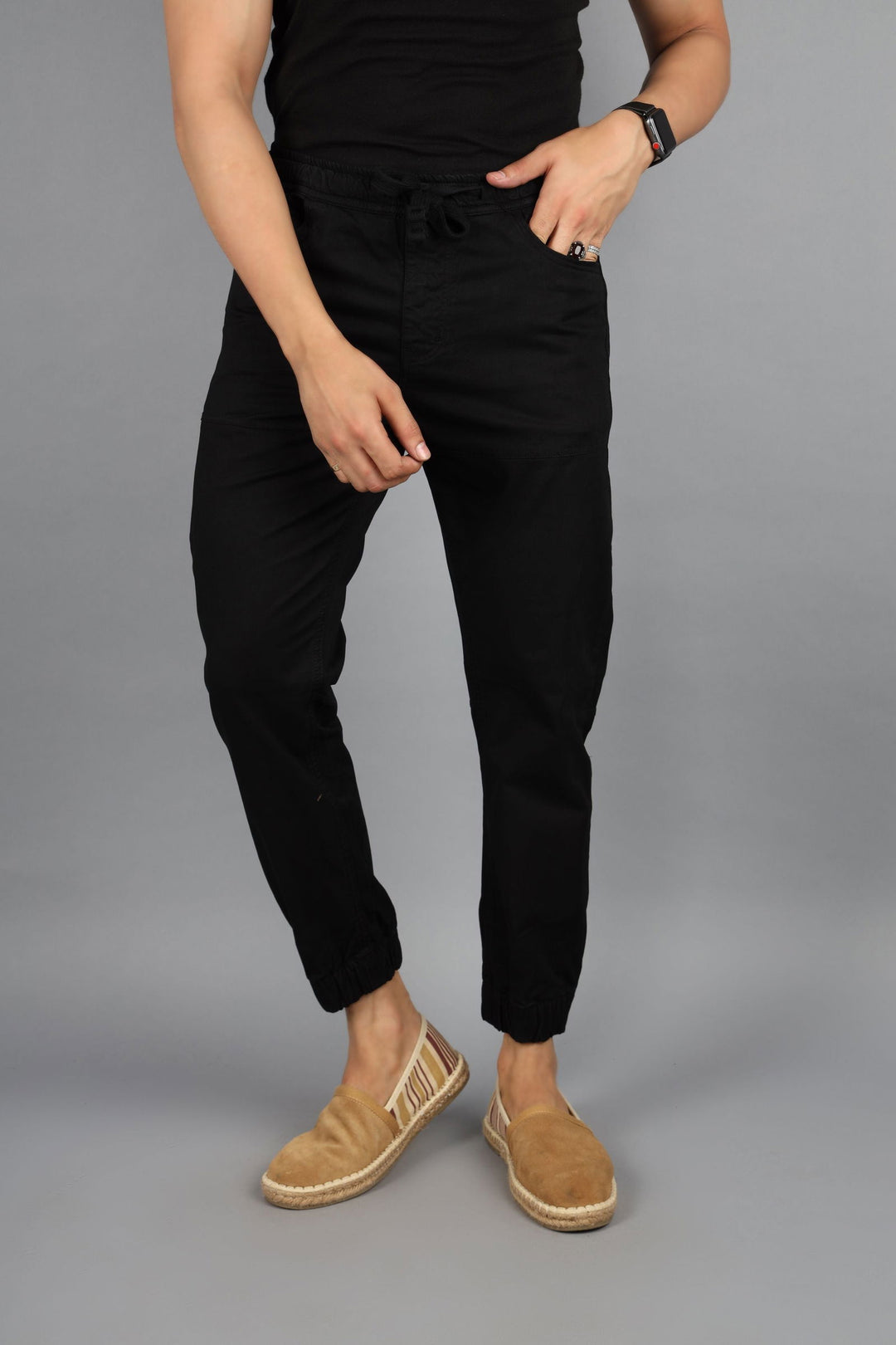 Men Flatfront Rib Joggers-Black - St.Jones