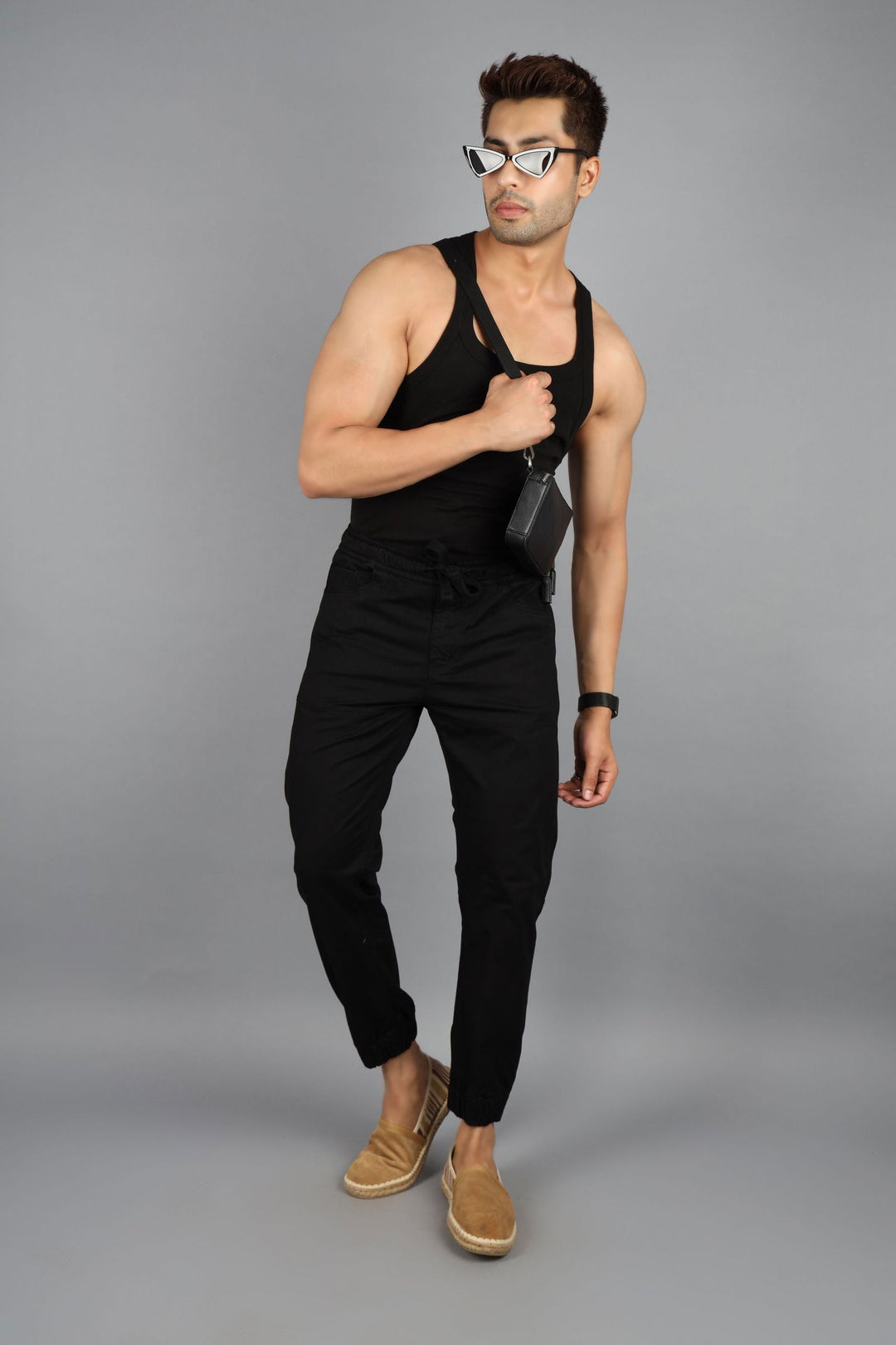 Men Flatfront Rib Joggers-Black - St.Jones