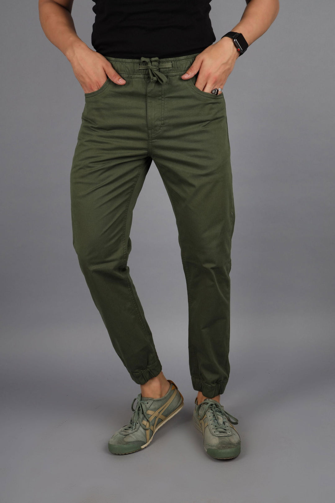 Men Flatfront Rib Joggers-Dark green - St.Jones