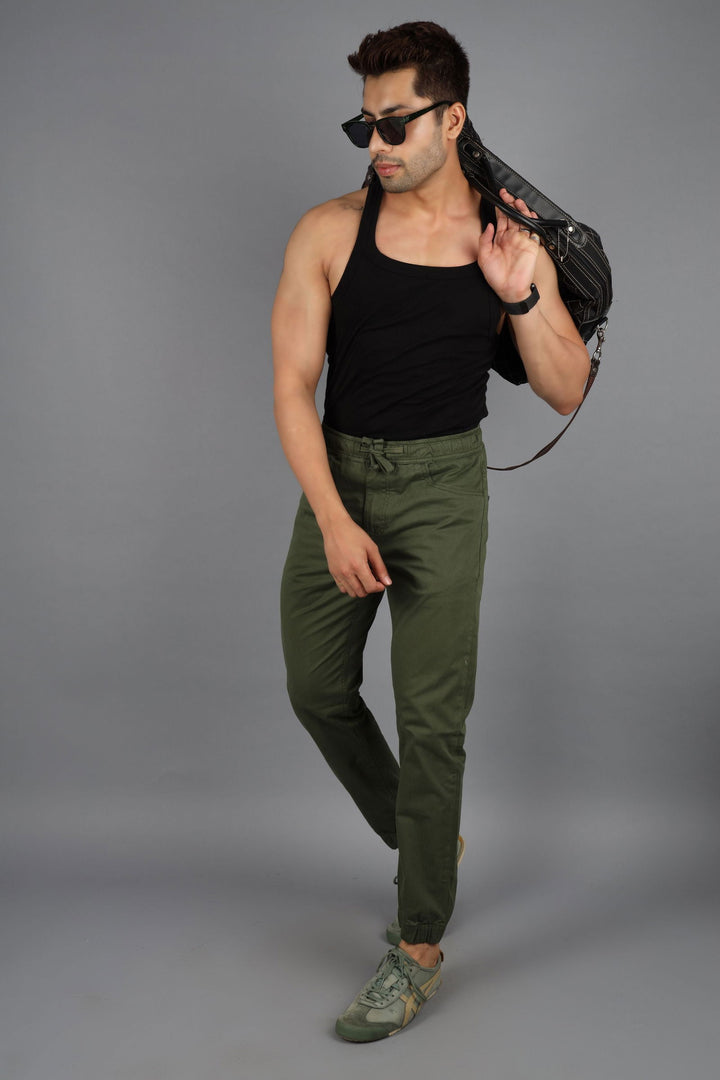 Men Flatfront Rib Joggers-Dark green - St.Jones