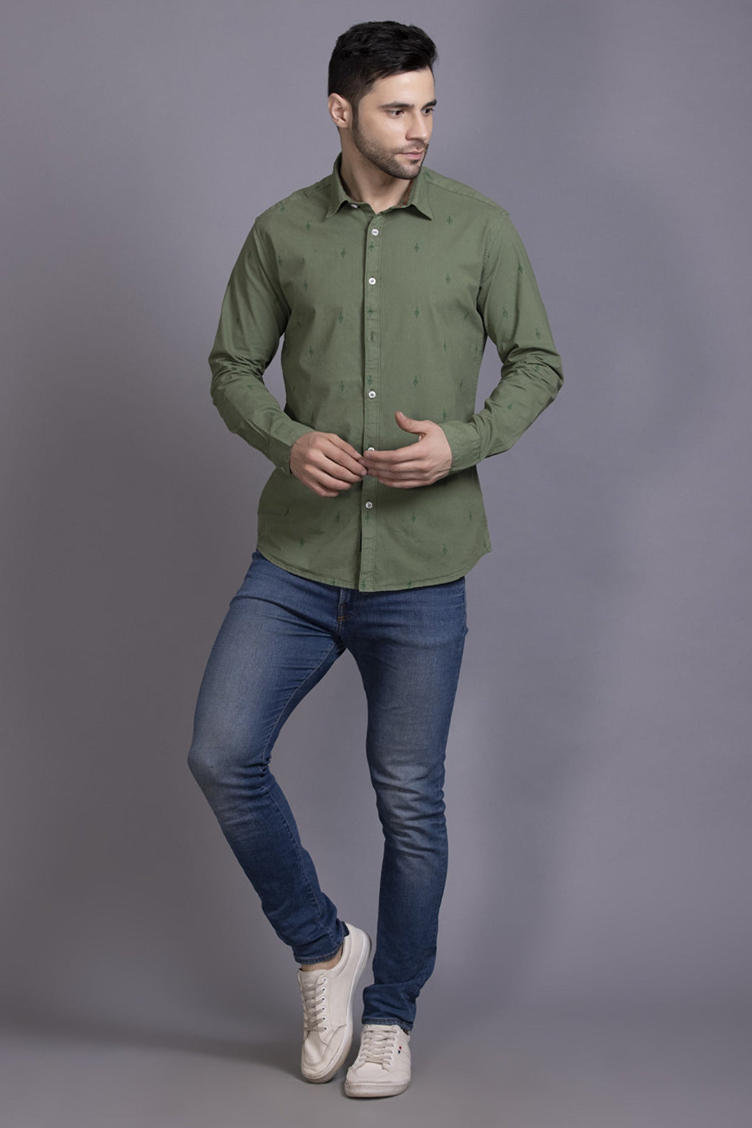 Men Green Printed Shirt Lycra - St.Jones