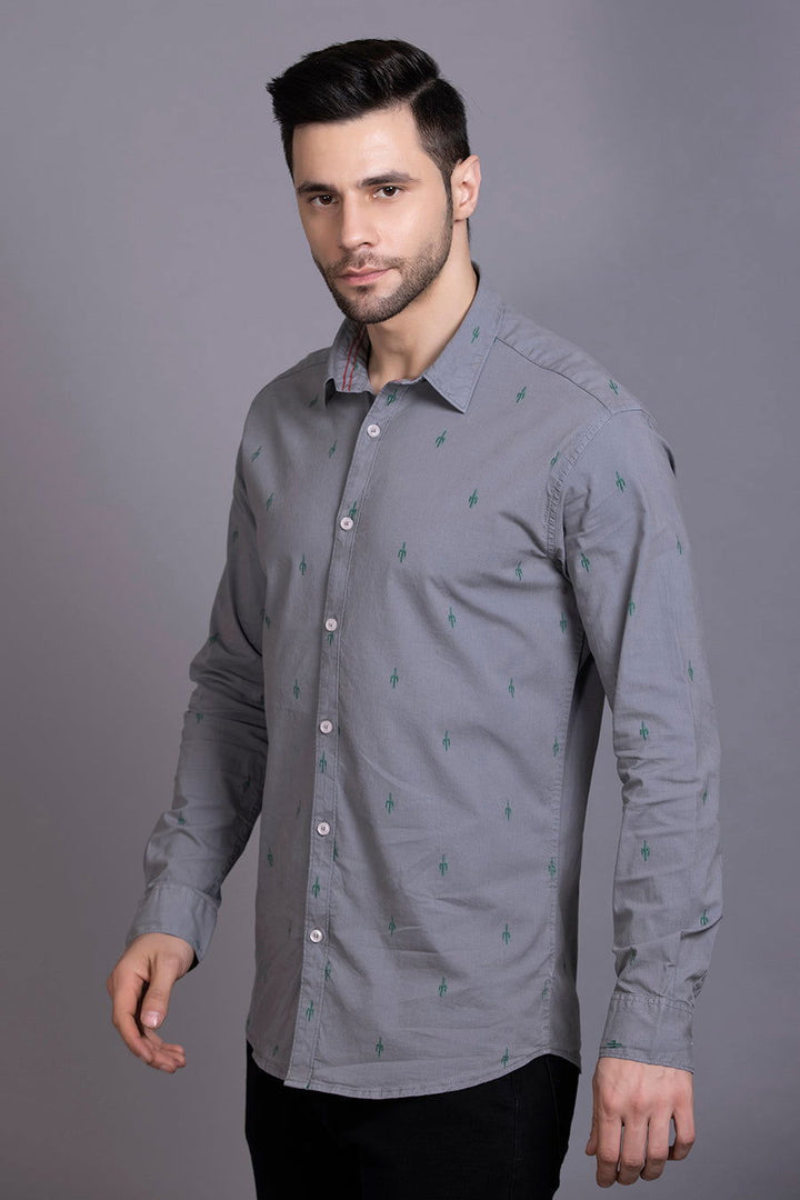 Men Grey Printed Shirt Lycra - St.Jones