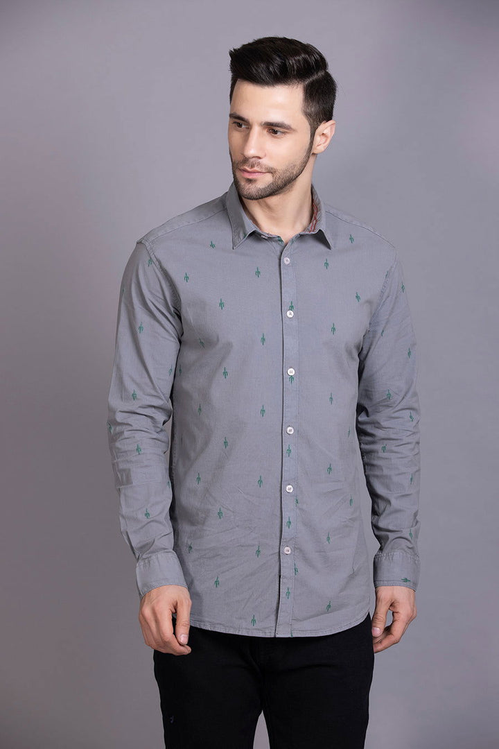 Men Grey Printed Shirt Lycra - St.Jones