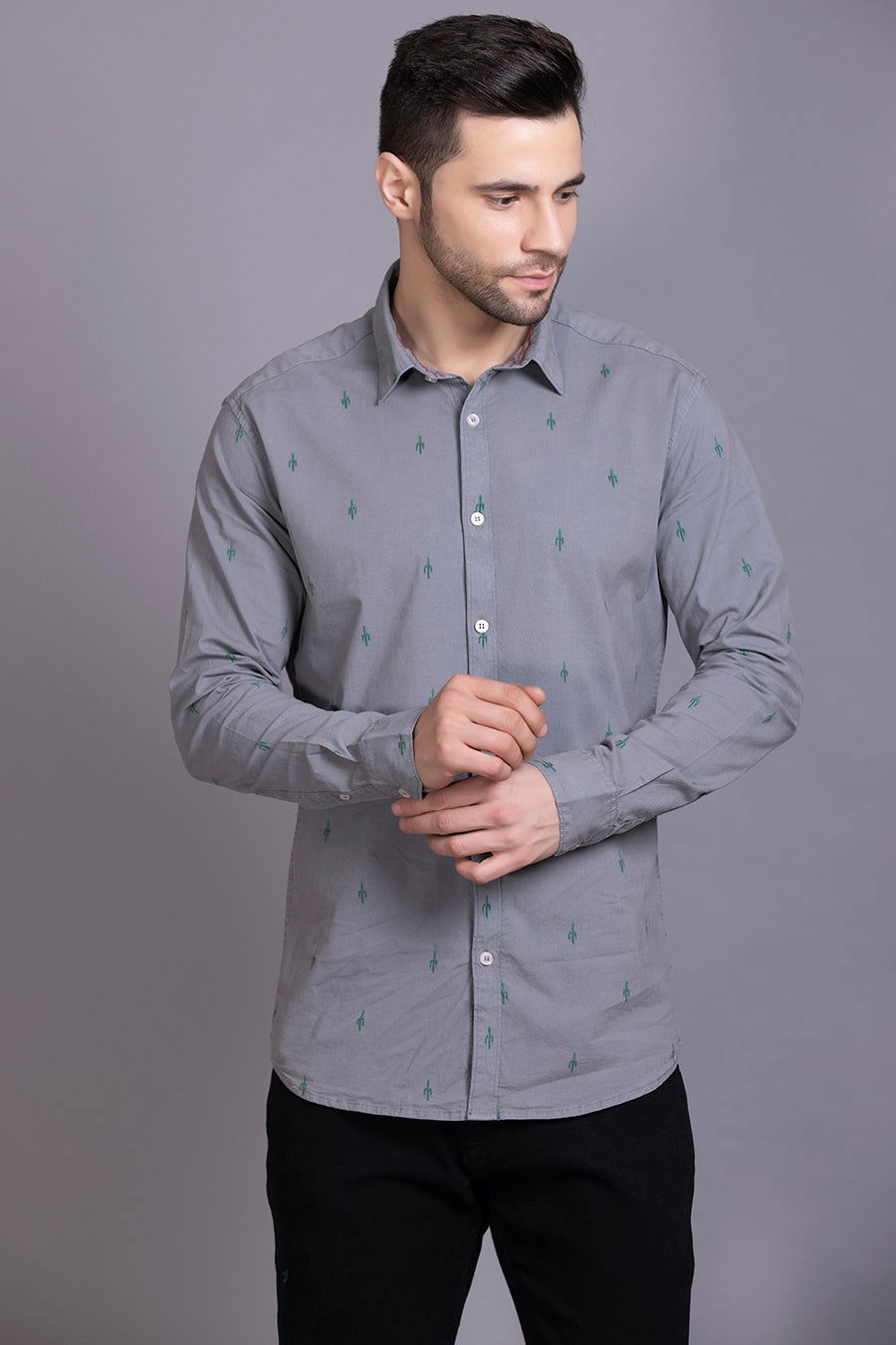 Men Grey Printed Shirt Lycra - St.Jones