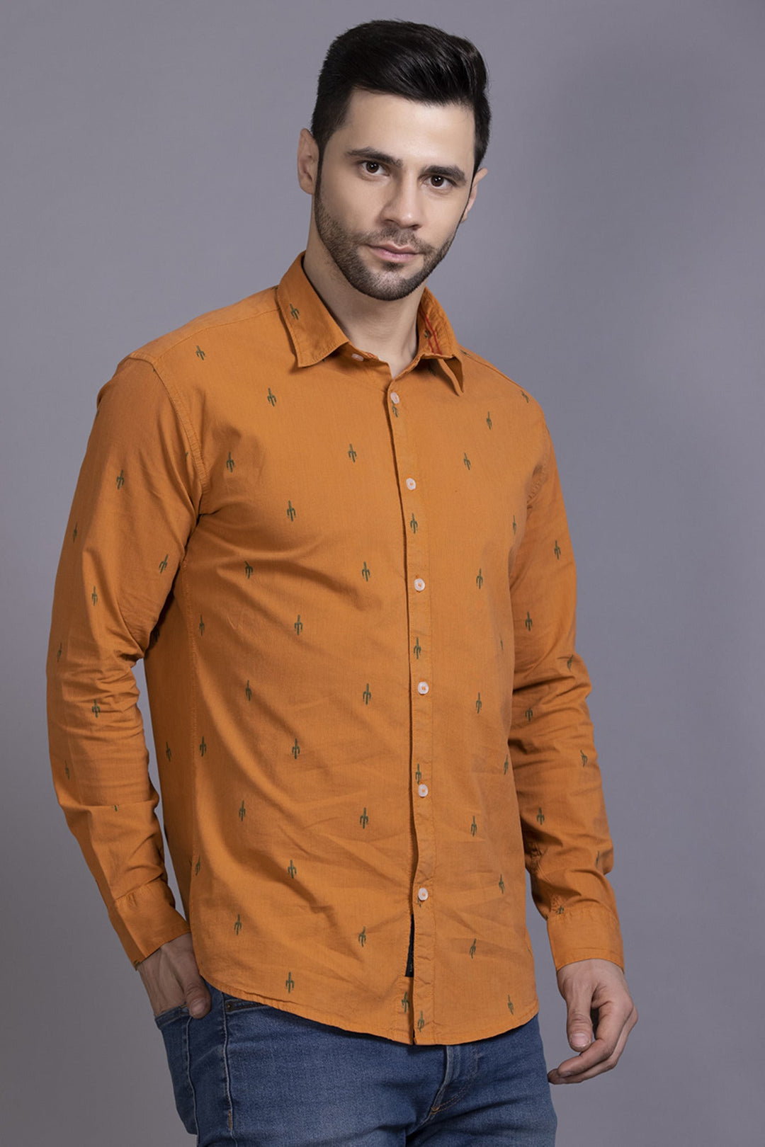 Men Orange Printed Shirt Lycra - St.Jones