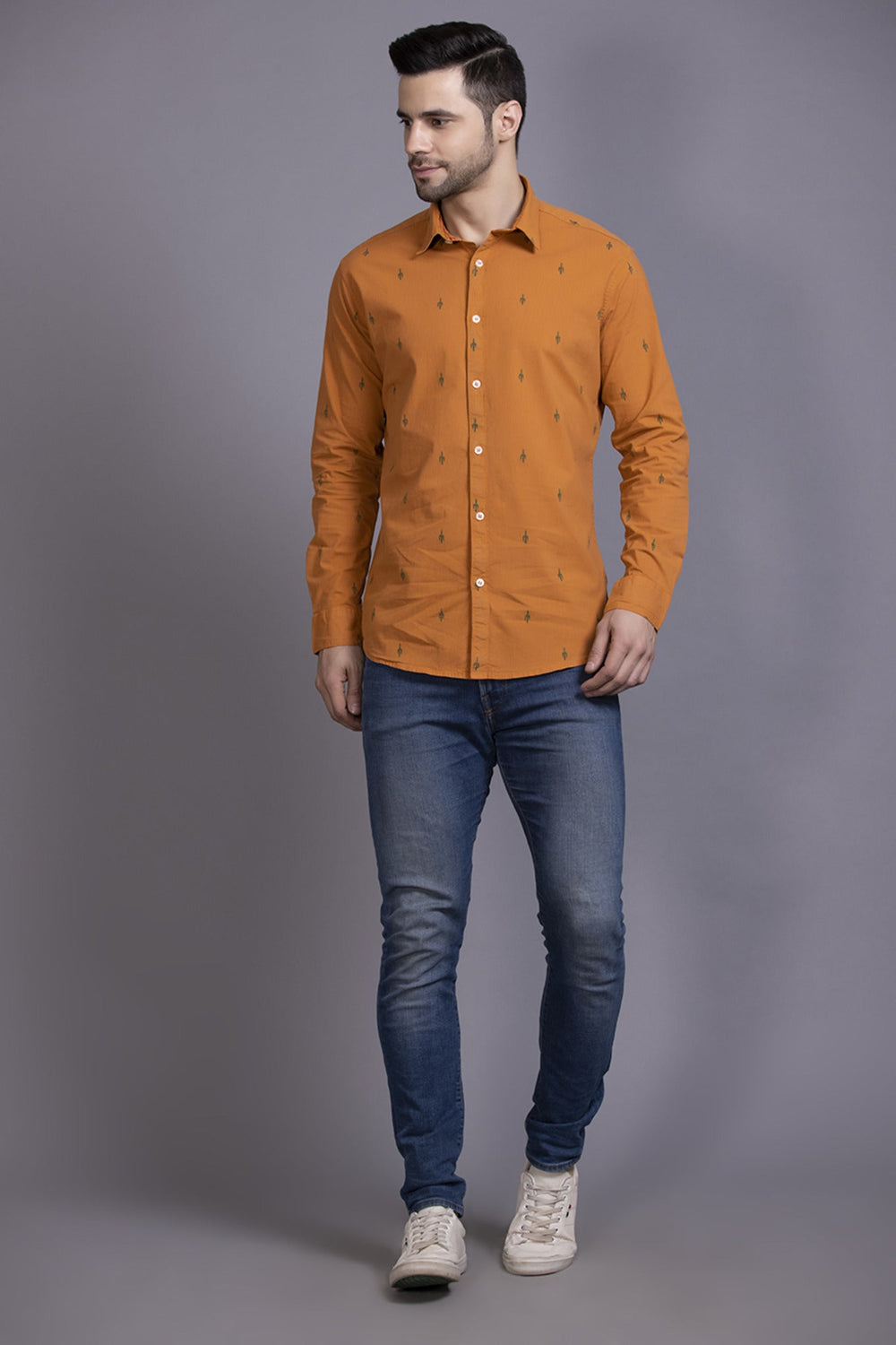 Men Orange Printed Shirt Lycra - St.Jones