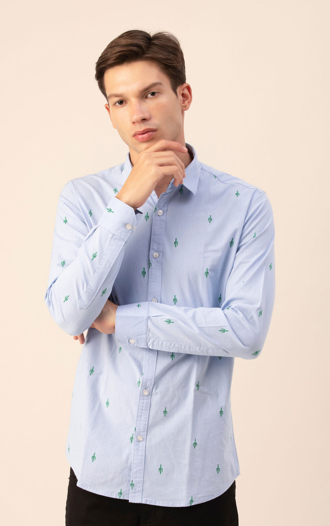 Men Sky bluePrinted Shirt Lycra - St.Jones