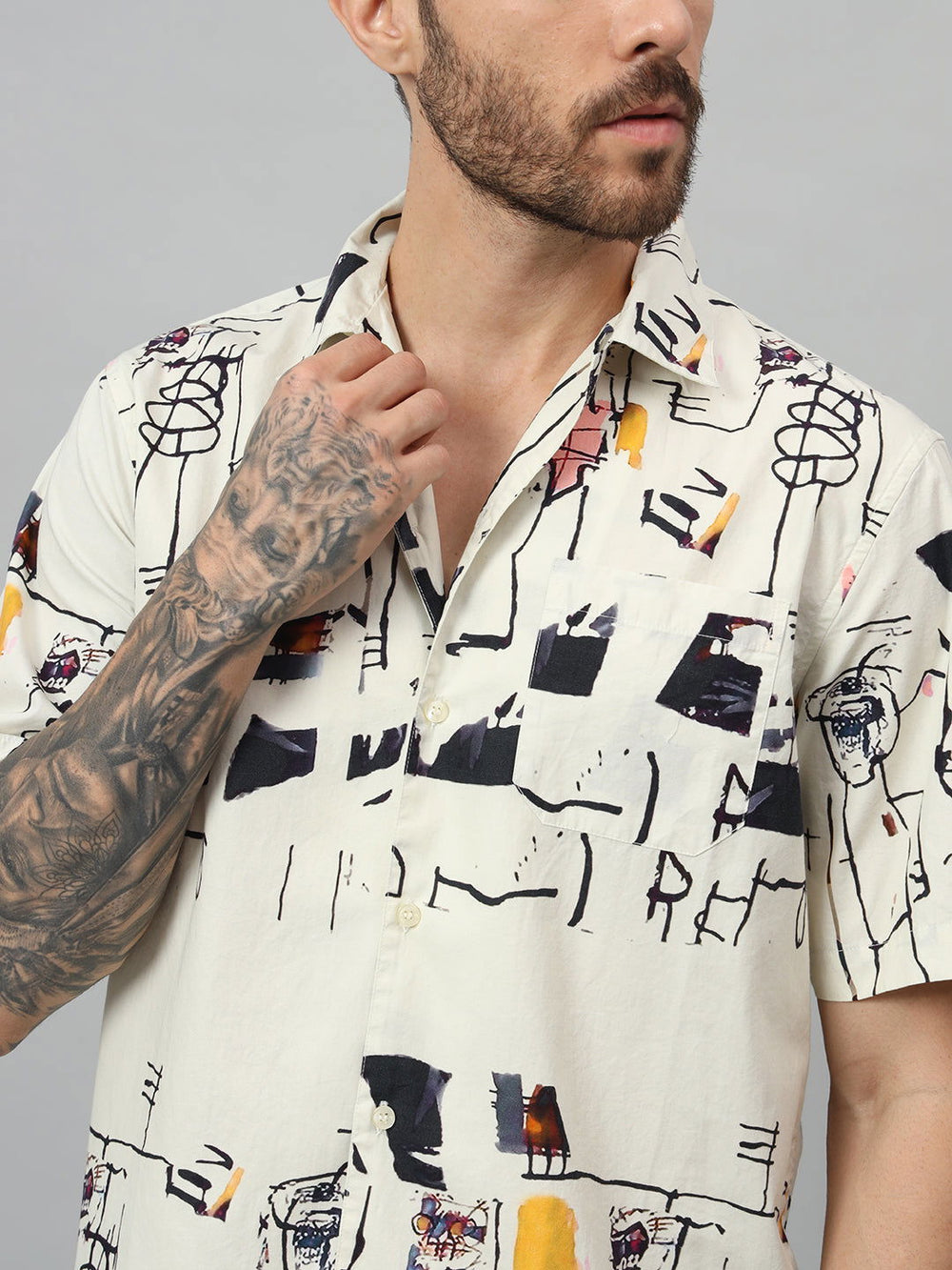 Men  printed Half shirt white blue - St.Jones