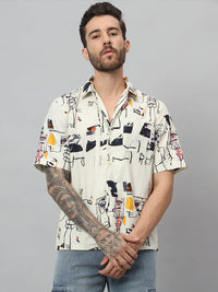 Men  printed Half shirt white blue - St.Jones