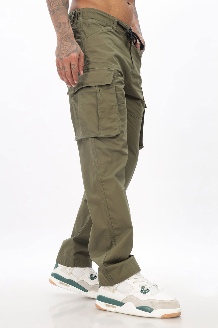 OLIVE STRAIGHT CARGO PANTS - St.Jones