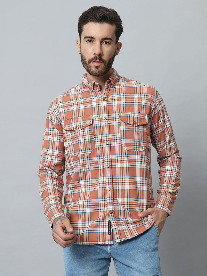 ORANGE-WHITE CHECK TWILL SHIRT - St.Jones