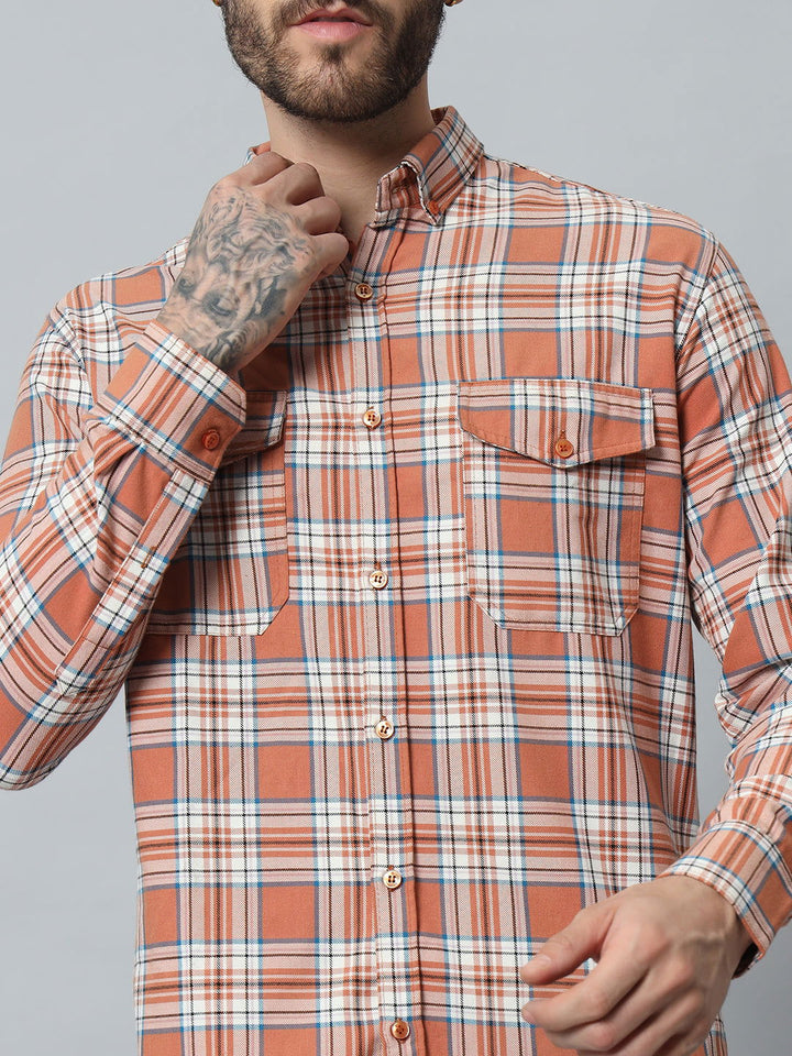 ORANGE-WHITE CHECK TWILL SHIRT - St.Jones