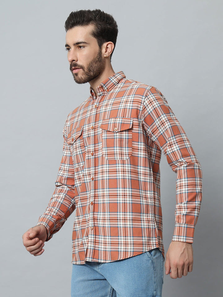 ORANGE-WHITE CHECK TWILL SHIRT - St.Jones