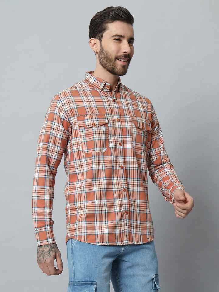 ORANGE-WHITE CHECK TWILL SHIRT - St.Jones