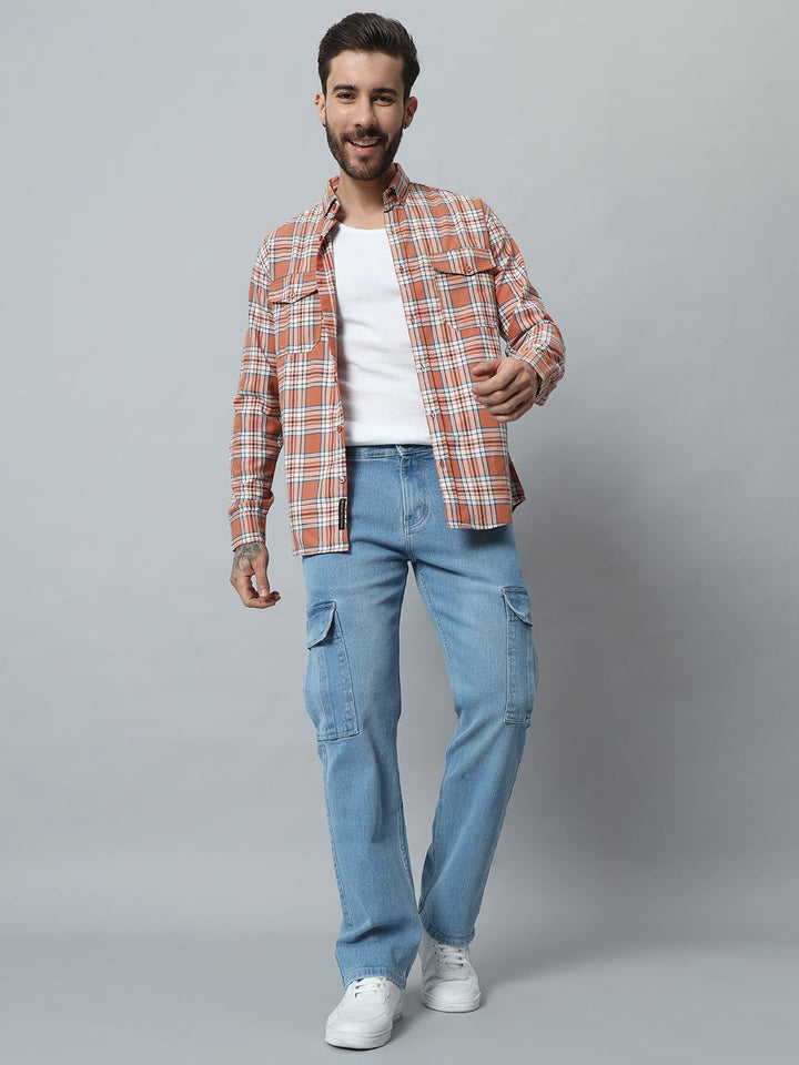 ORANGE-WHITE CHECK TWILL SHIRT - St.Jones