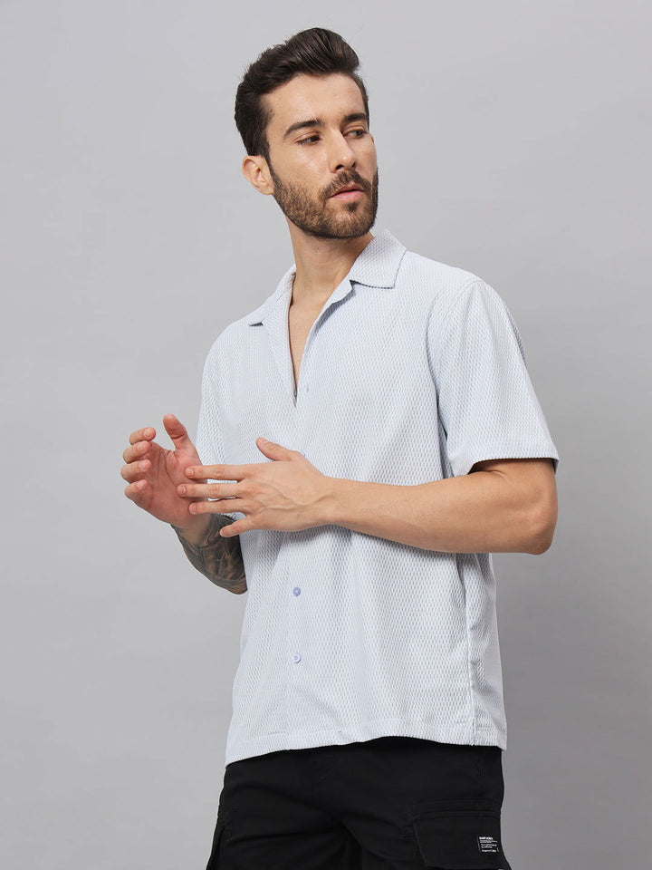 PALE BLUE TEXTURED HALF SHIRT - St.Jones