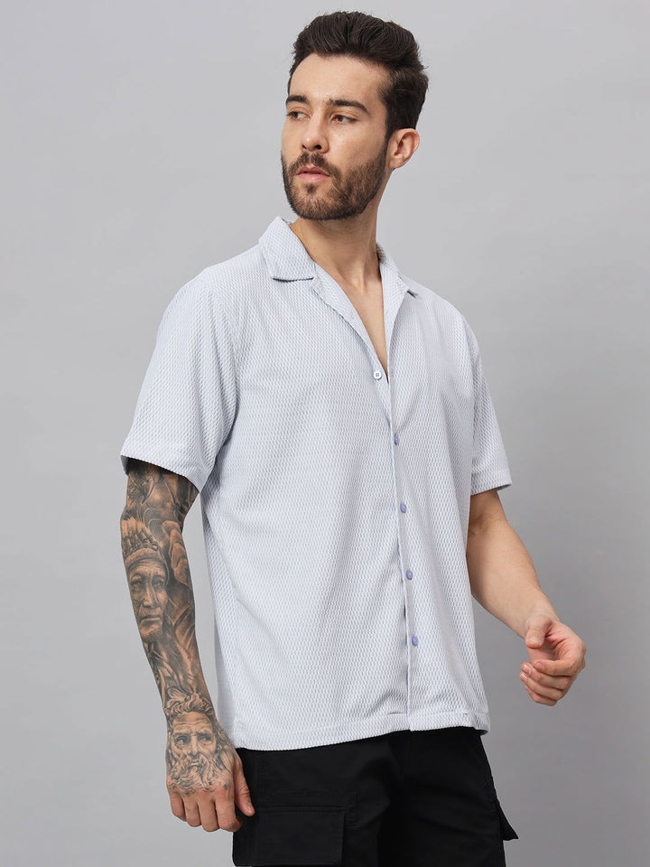 PALE BLUE TEXTURED HALF SHIRT - St.Jones