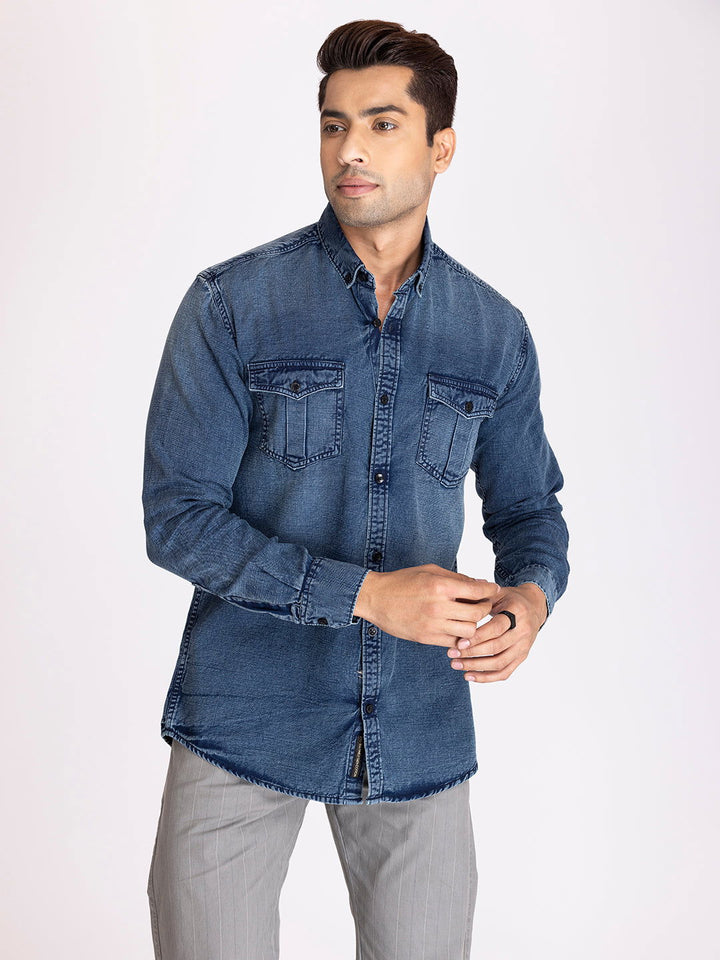 PREMIUM SLUB DENIM SHIRT-BLUE - St.Jones