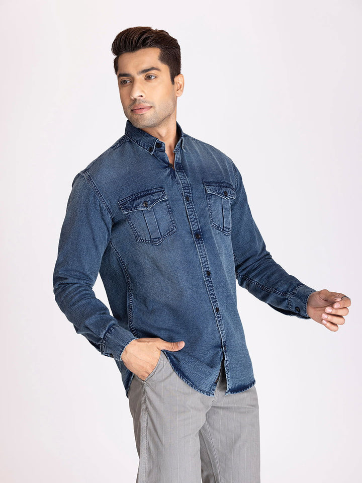 PREMIUM SLUB DENIM SHIRT-BLUE - St.Jones