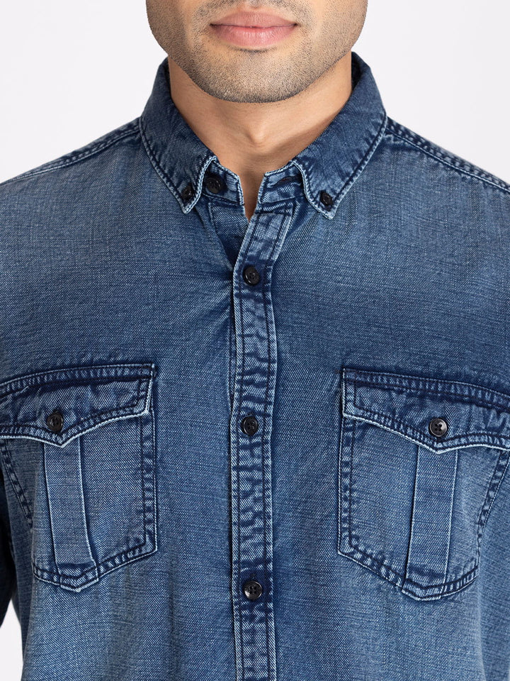 PREMIUM SLUB DENIM SHIRT-BLUE - St.Jones