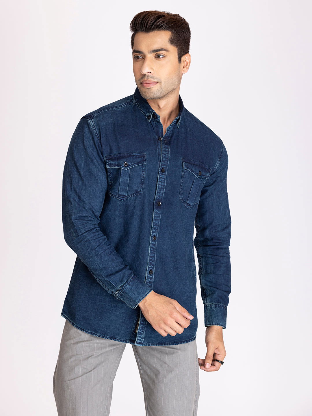 PREMIUM SLUB DENIM SHIRT-DARK BLUE - St.Jones