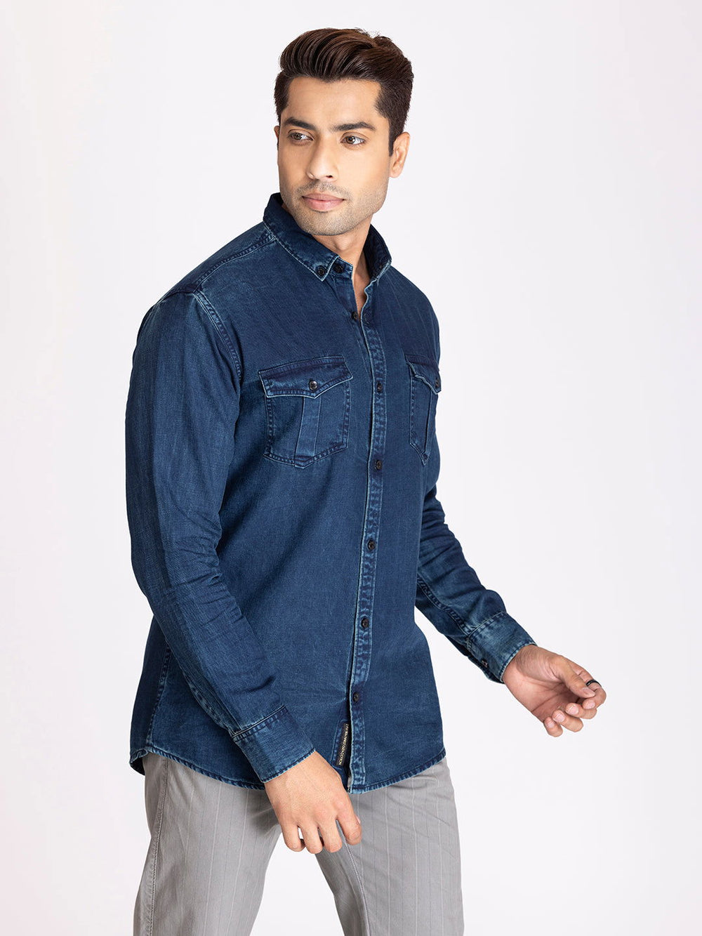 PREMIUM SLUB DENIM SHIRT-DARK BLUE - St.Jones