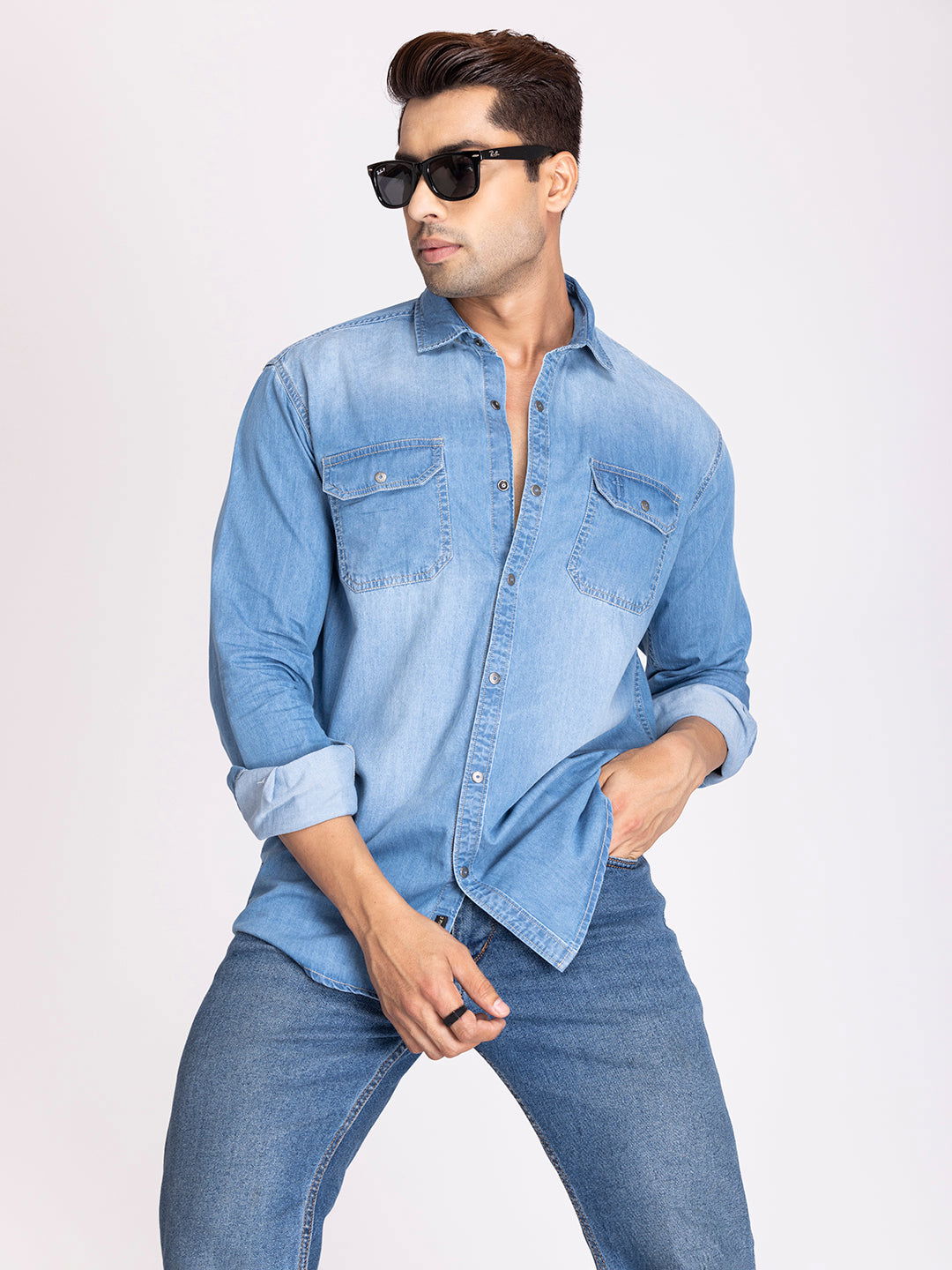 PREMIUM SLUB DENIM SHIRT-SKY BLUE - St.Jones