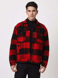 RED AND BLACK DROP SHOULDER SHACKET - St.Jones