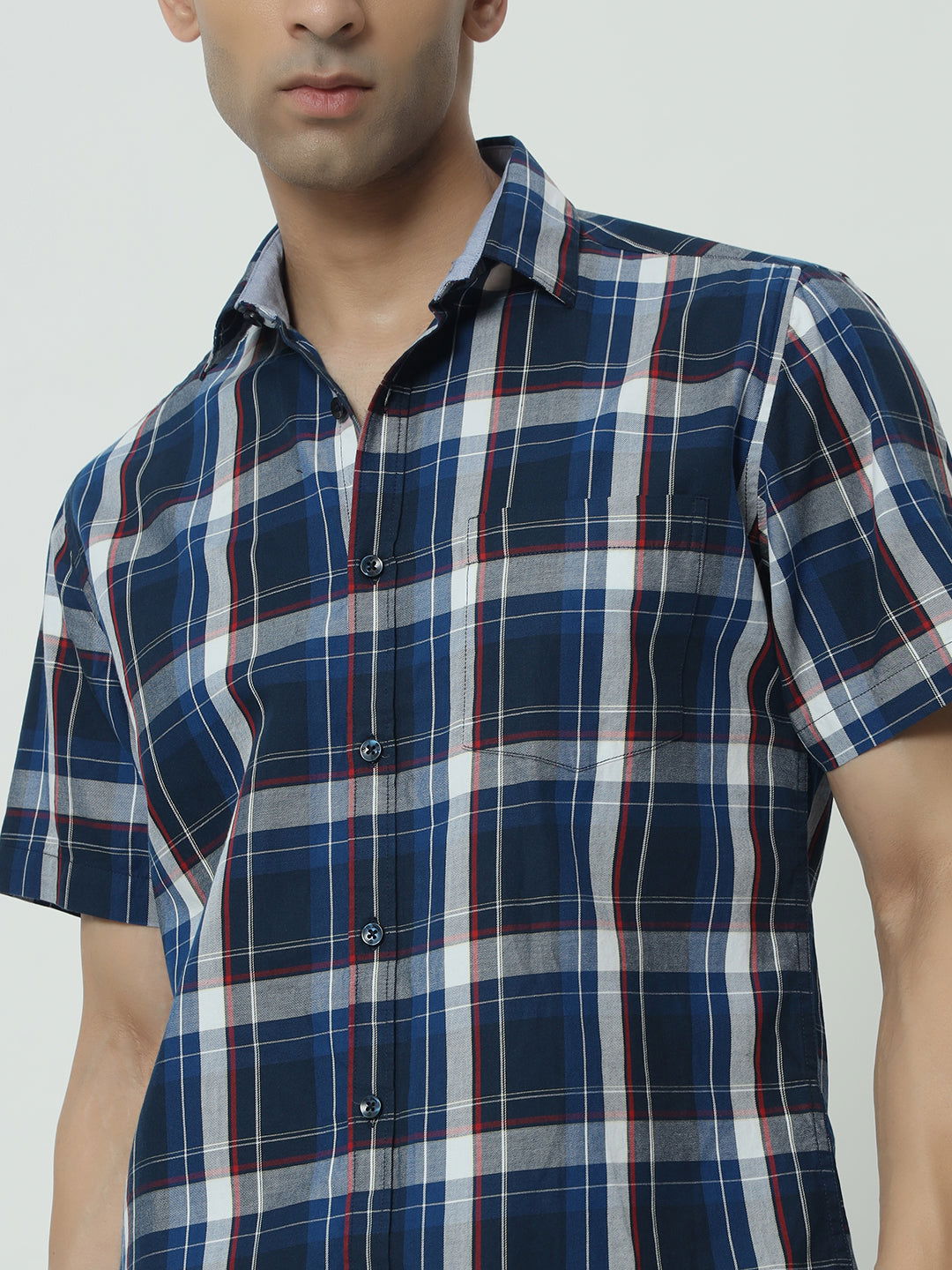 SAINTJONES-BLUE CHECK SHIRT HALF SLEEVES - St.Jones