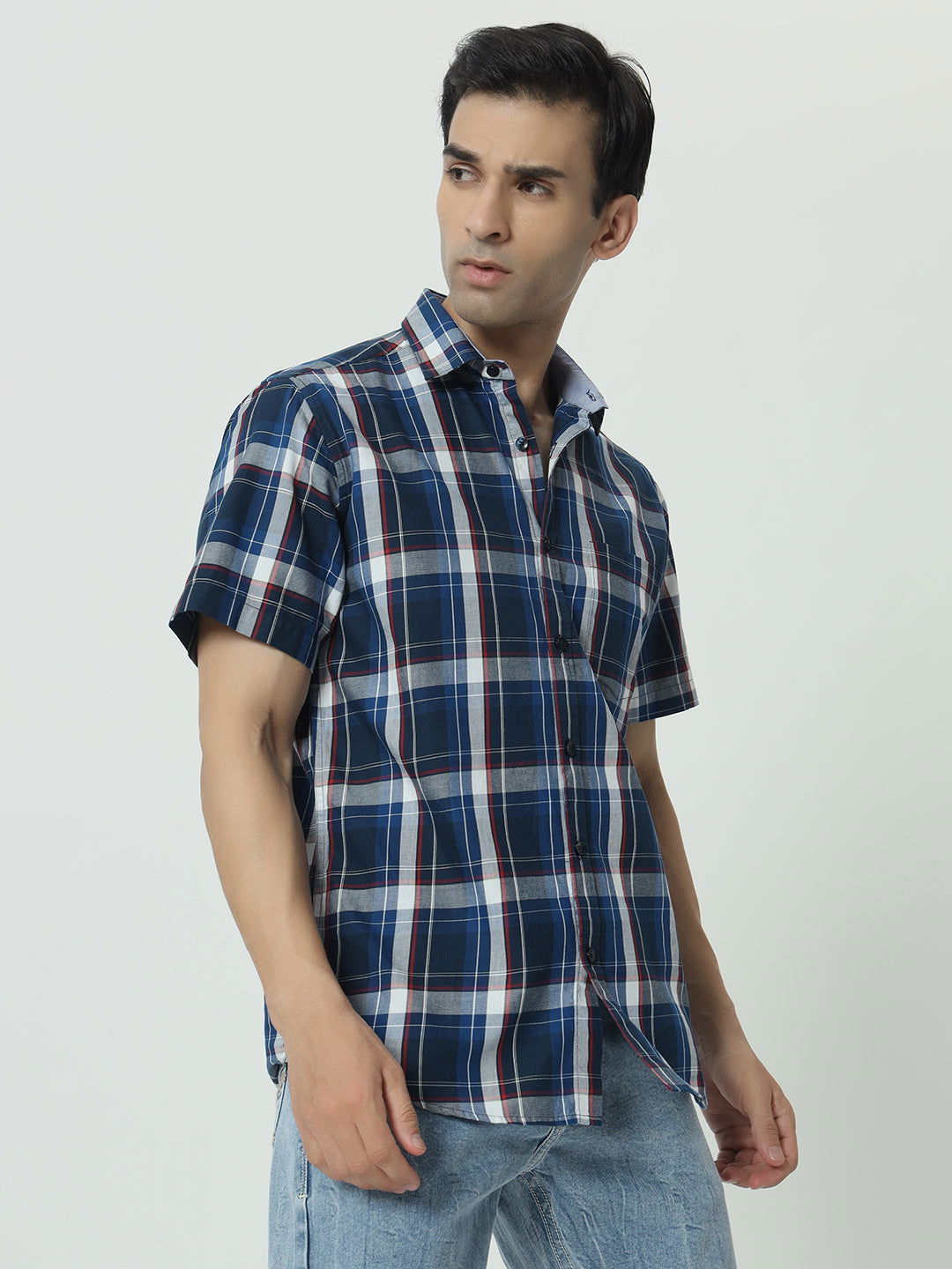 SAINTJONES-BLUE CHECK SHIRT HALF SLEEVES - St.Jones