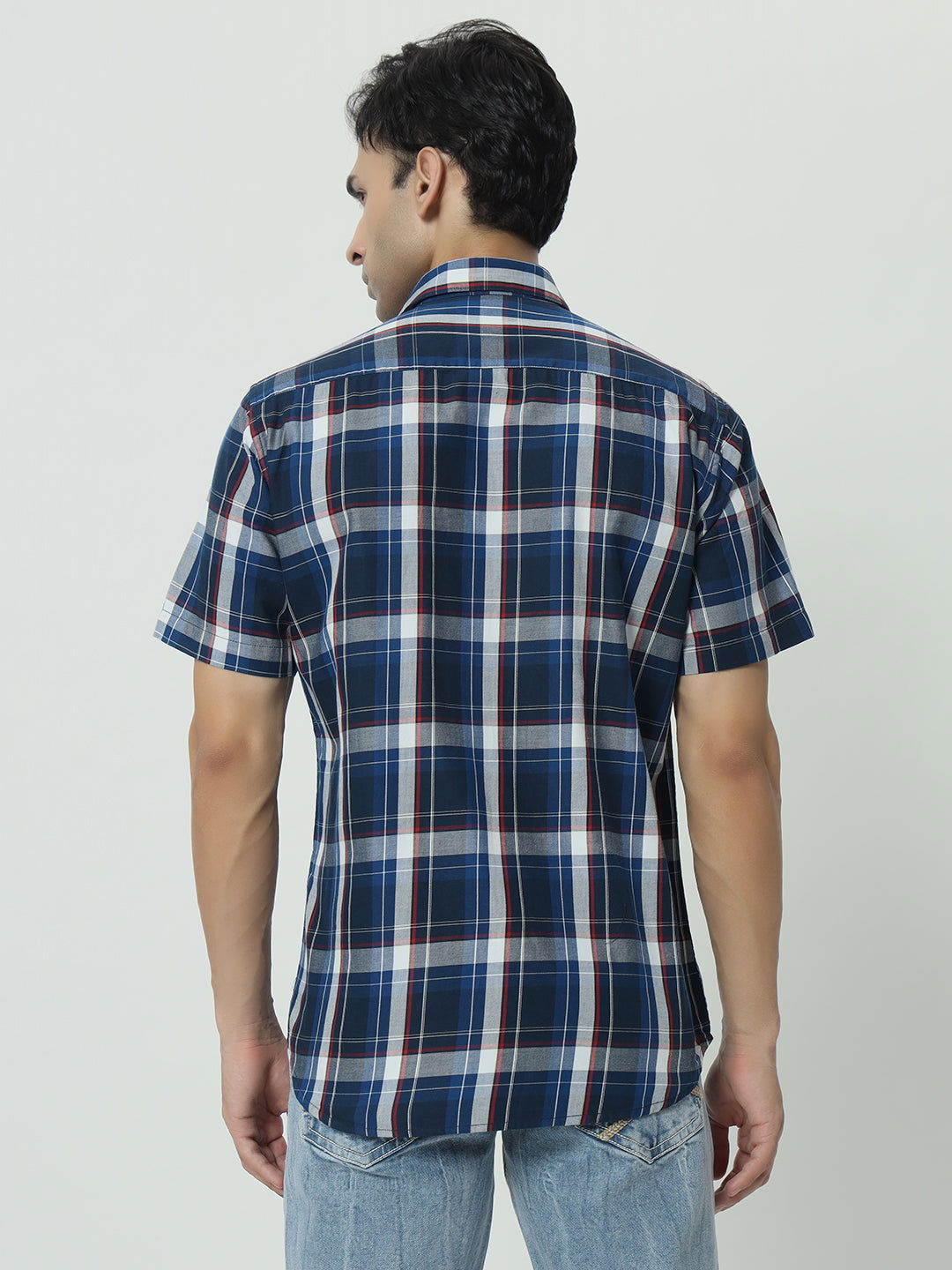 SAINTJONES-BLUE CHECK SHIRT HALF SLEEVES - St.Jones