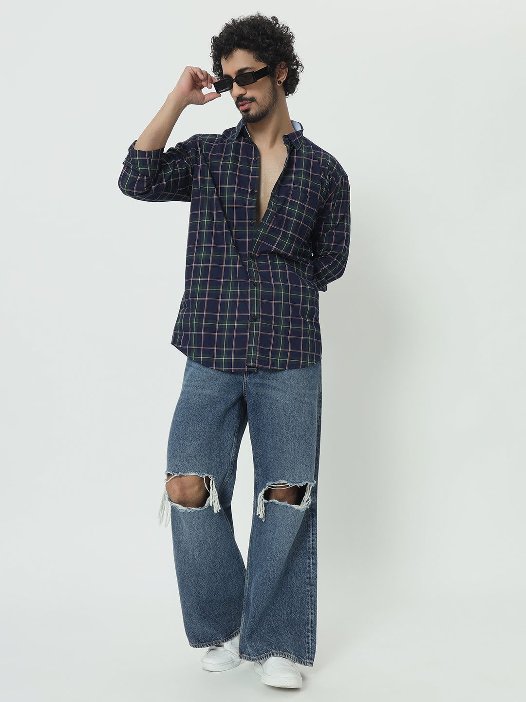 SAINTJONES-GREEN INDIGO CHECK SHIRT - St.Jones