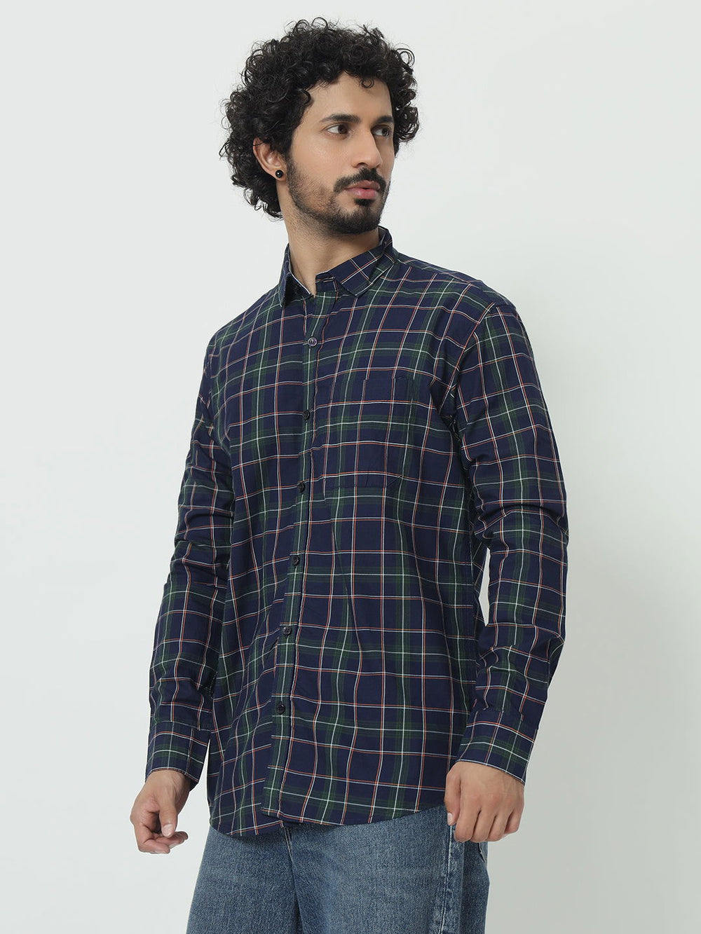 SAINTJONES-GREEN INDIGO CHECK SHIRT - St.Jones