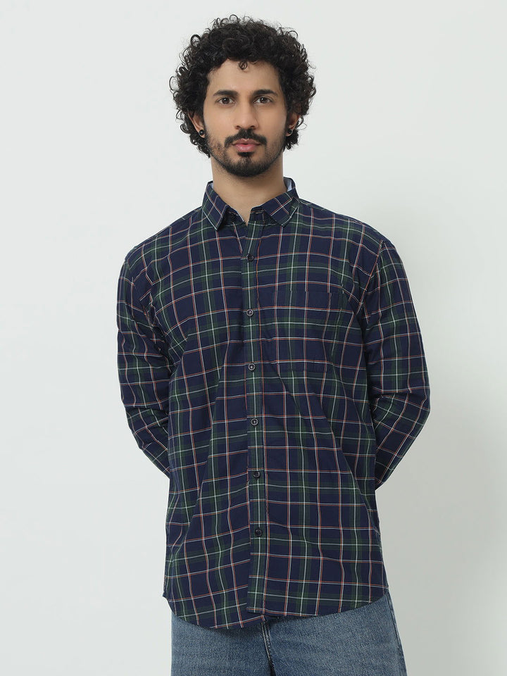 SAINTJONES-GREEN INDIGO CHECK SHIRT - St.Jones