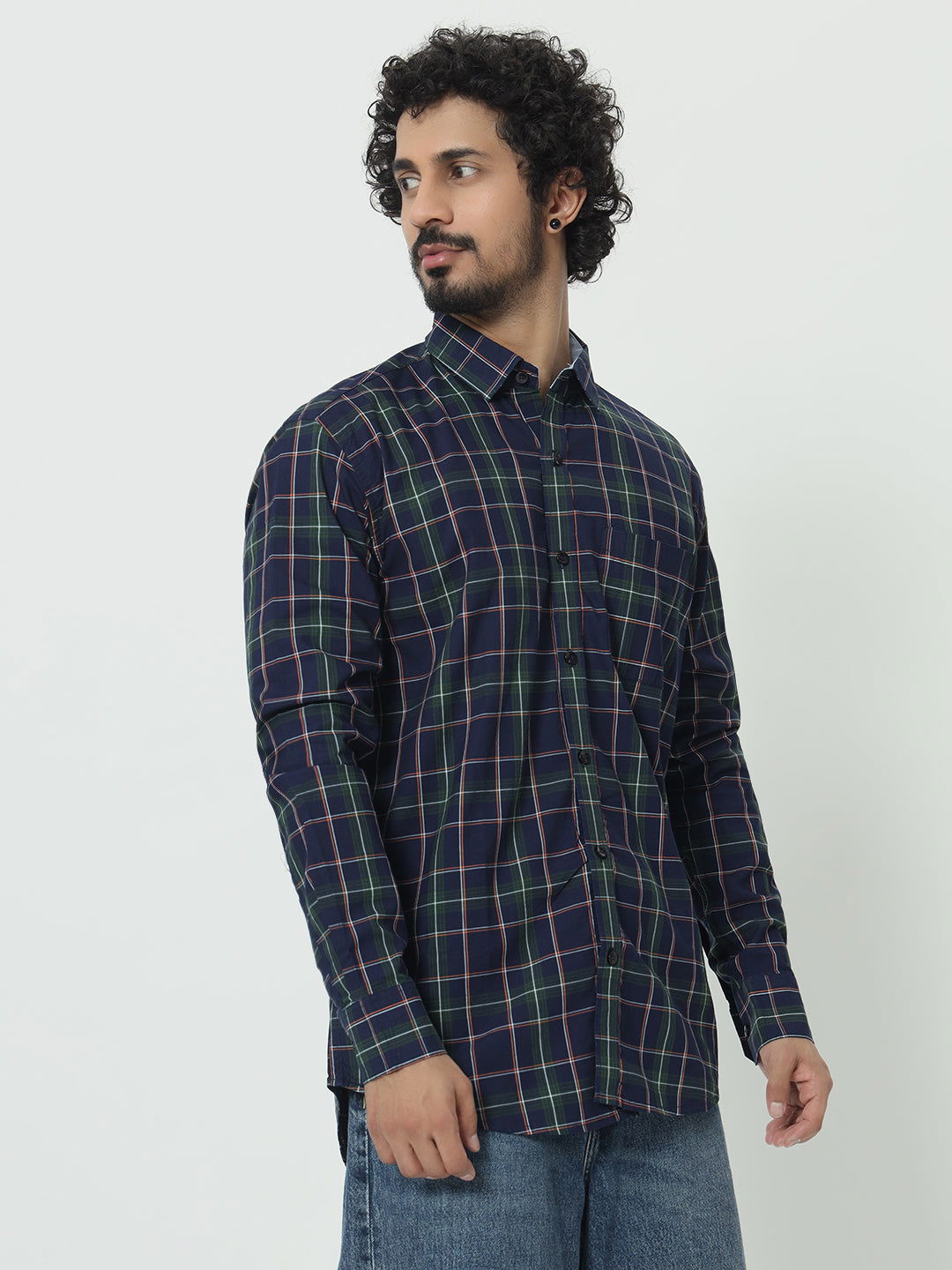 SAINTJONES-GREEN INDIGO CHECK SHIRT - St.Jones