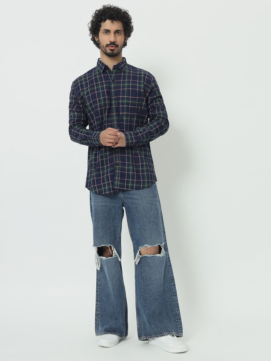 SAINTJONES-GREEN INDIGO CHECK SHIRT - St.Jones