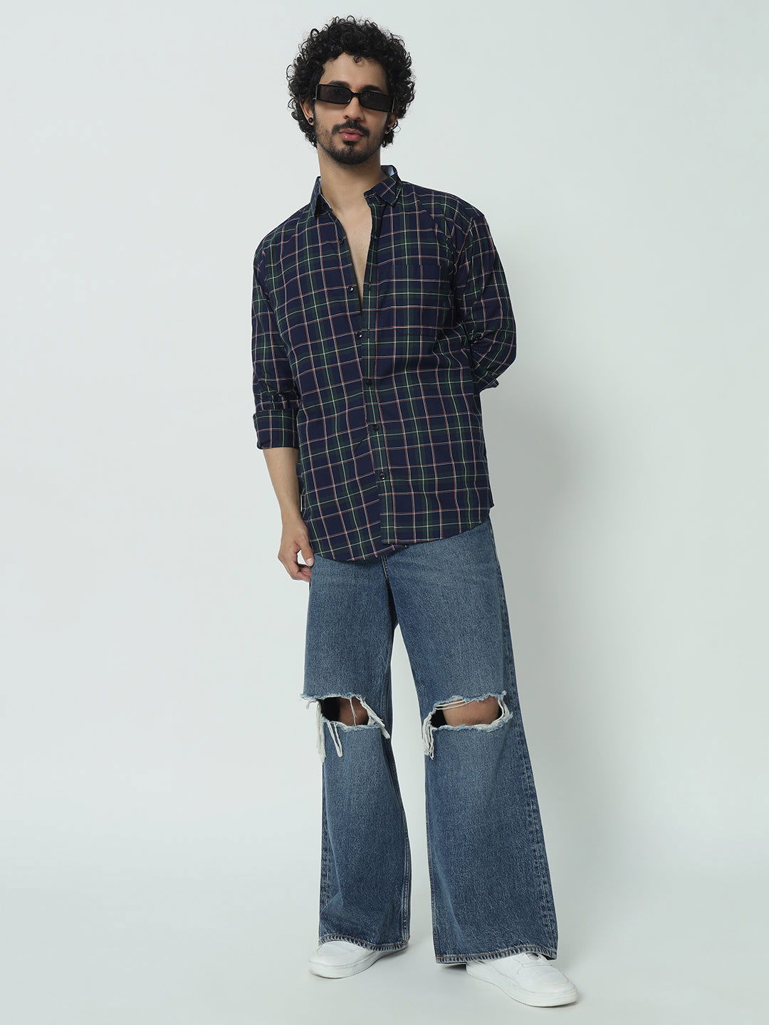 SAINTJONES-GREEN INDIGO CHECK SHIRT - St.Jones